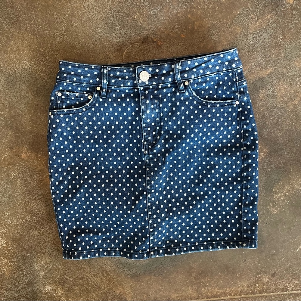 Almost famous denim mid rise juniors polka dot skirt